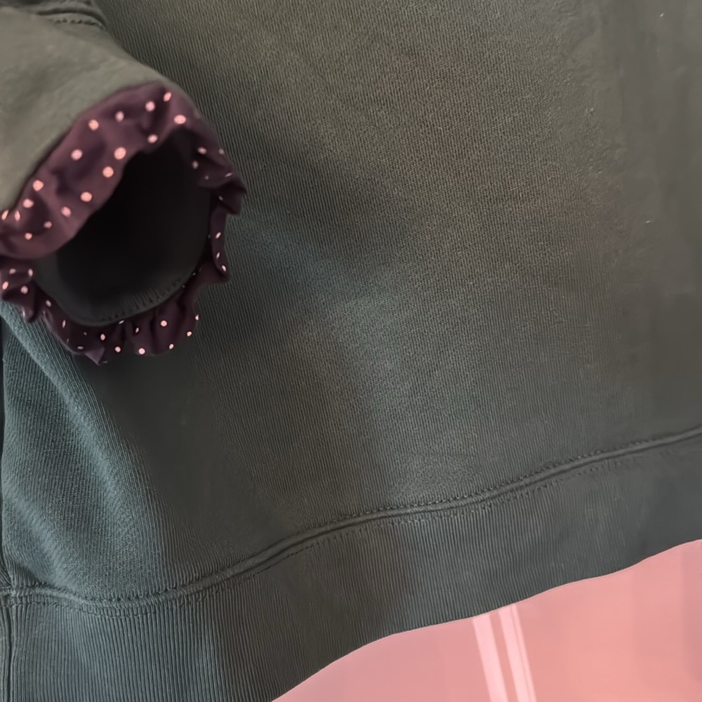 J. Crew Factory Green Sweatshirt with Navy Polka Dot Trim - Picture 7 of 7